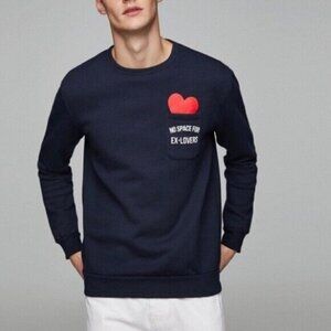Zara Pulse Mens Crewneck Sweatshirt "No Space For Ex-Lovers" Navy Blue Med